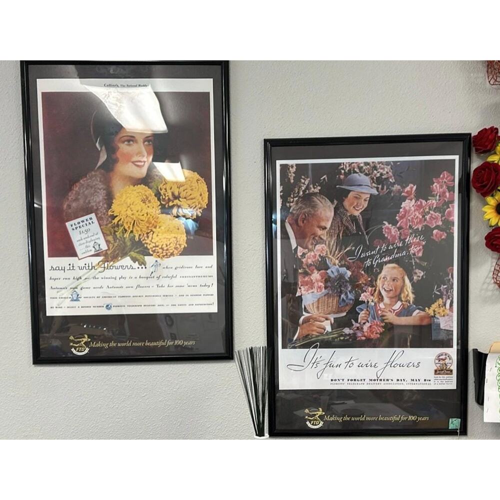 Set of Four vintage FTD Posters in frames